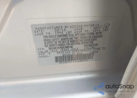 2013 Nissan Sentra Sl из США, поврежденный, VIN 3N1AB7AP5DL686146